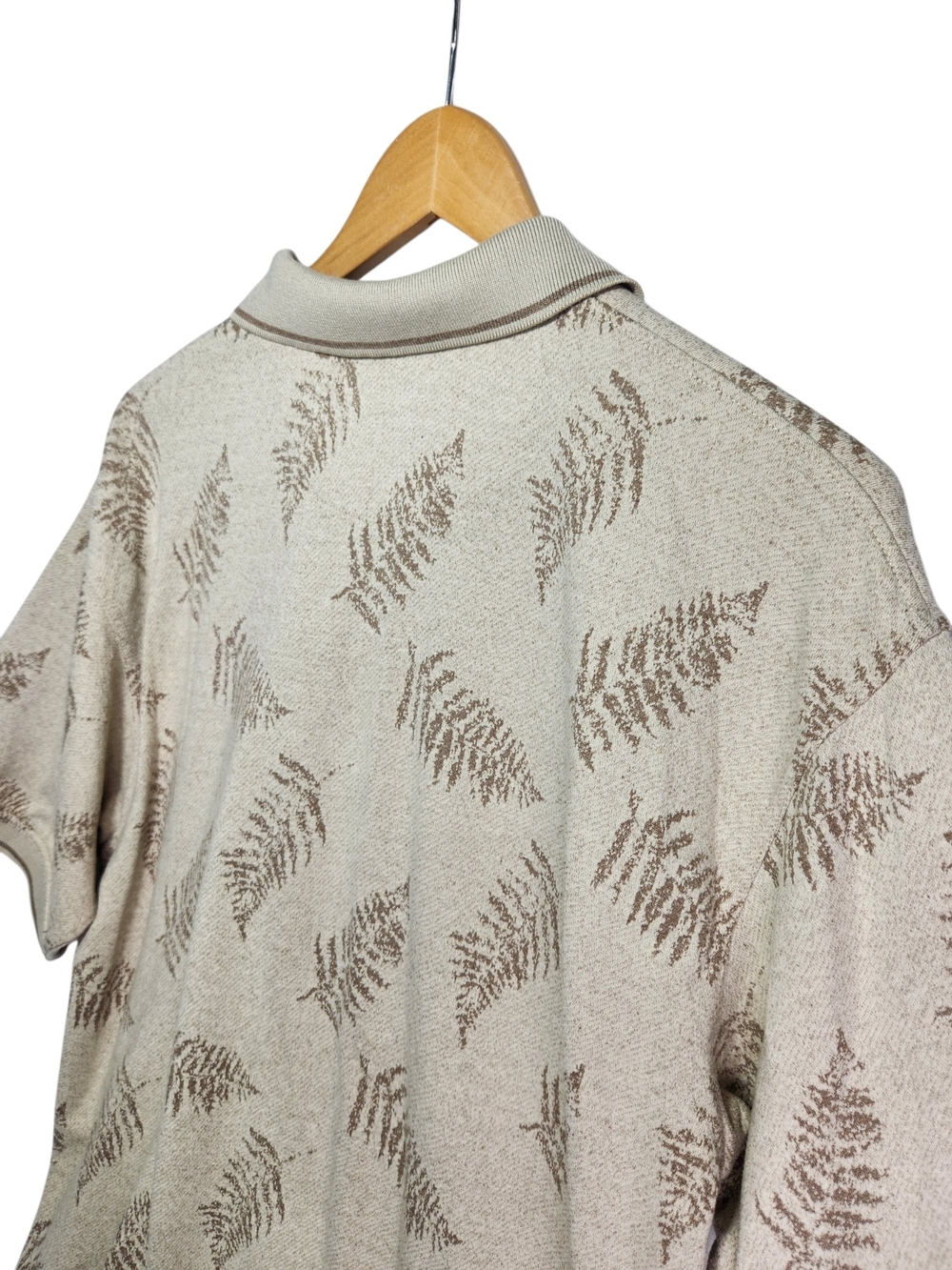 Vintage Boca Classics Knit Polo Shirt Large Beige Fern Leaf Print Resort Casual - Picture 5 of 12